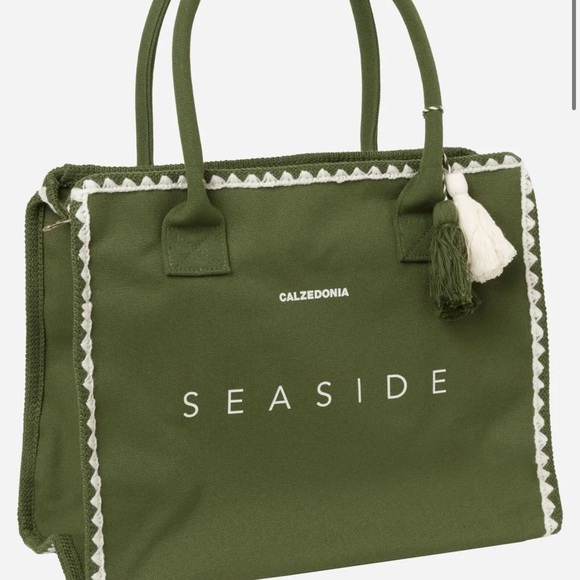 Seaside Olive Green Tote Bag with Tassel Accent - Picture 2 of 4